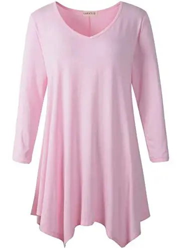 LARACE Plus Size Tops for Women Tunic Asymmetrical Dress Shirts 3/4 Sleeve V Neck Flowy Ladies Clothes for Leggings - LARACE