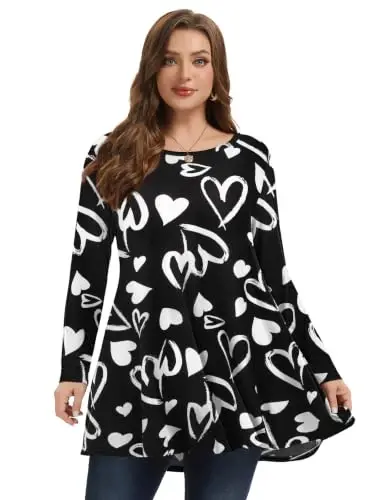 LARACE Plus Size Tunic Tops Long Sleeve Shirts for Women Swing Flowy Loose Fit Clothes for Leggings - 3