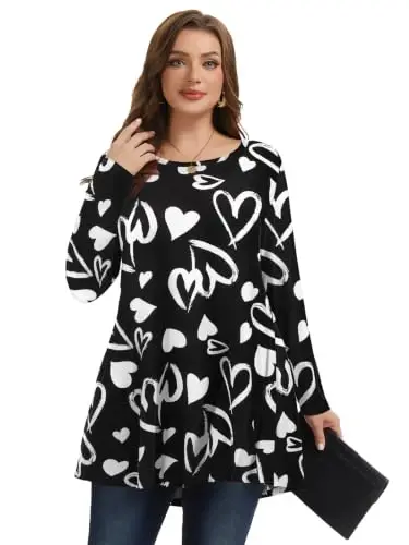 LARACE Plus Size Tunic Tops Long Sleeve Shirts for Women Swing Flowy Loose Fit Clothes for Leggings - 4