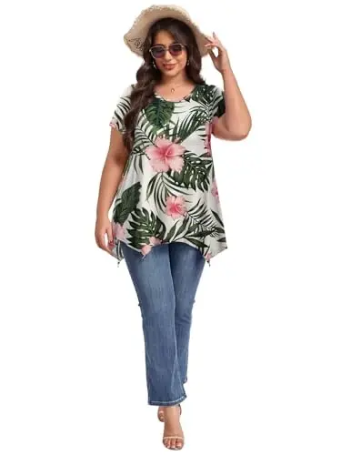 LARACE Short Sleeve Shirts for Womens Plus Size Tops Casual Summer Clothes Asymmetrical Tunic Blouses - 10