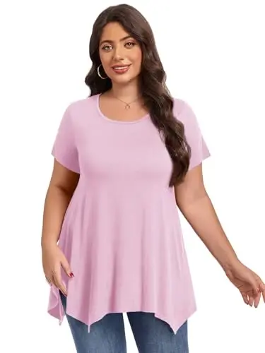 LARACE Short Sleeve Shirts for Womens Plus Size Tops Casual Summer Clothes Asymmetrical Tunic Blouses - 8