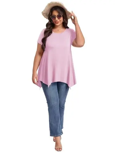 LARACE Short Sleeve Shirts for Womens Plus Size Tops Casual Summer Clothes Asymmetrical Tunic Blouses - 10