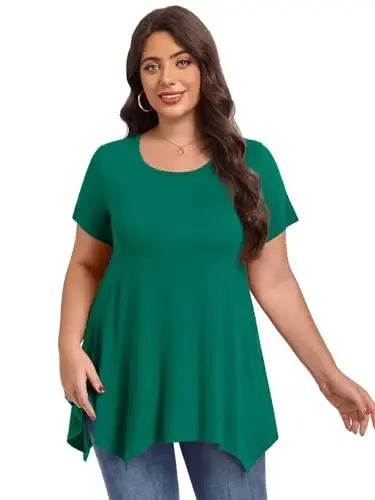 LARACE Short Sleeve Shirts for Womens Plus Size Tops Casual Summer Clothes Asymmetrical Tunic Blouses - 8