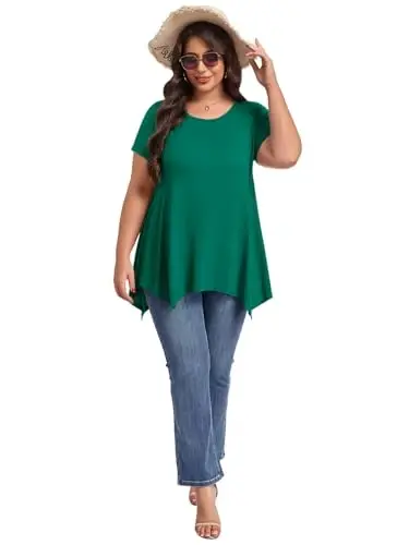 LARACE Short Sleeve Shirts for Womens Plus Size Tops Casual Summer Clothes Asymmetrical Tunic Blouses - 10