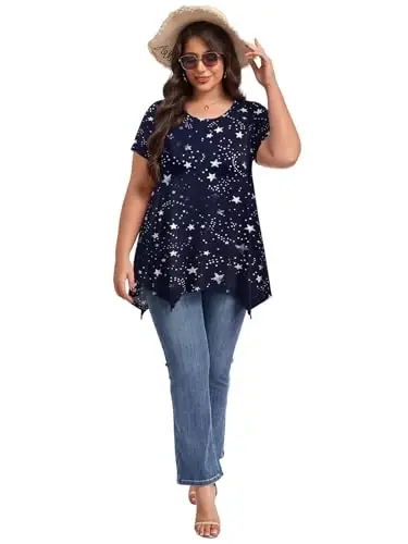 LARACE Short Sleeve Shirts for Womens Plus Size Tops Casual Summer Clothes Asymmetrical Tunic Blouses - 10