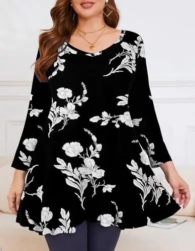 LARACE Tunics 3/4 Sleeve Plus Size Tops for Women V Neck Loose Fit Flowy Clothing for Leggings - LARACE (1)
