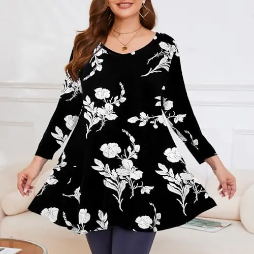 LARACE Tunics 3/4 Sleeve Plus Size Tops for Women V Neck Loose Fit Flowy Clothing for Leggings - 3
