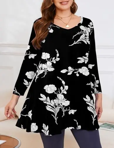 LARACE Tunics 3/4 Sleeve Plus Size Tops for Women V Neck Loose Fit Flowy Clothing for Leggings - 5