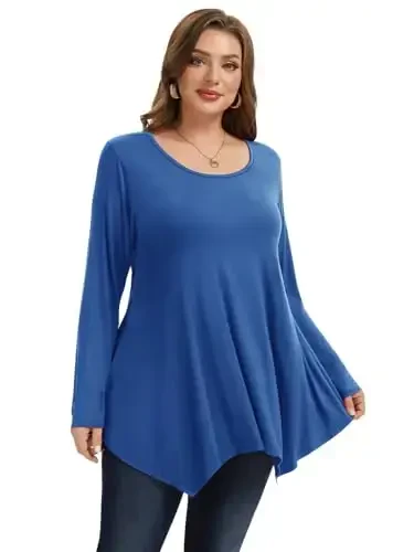 LARACE Womens Long Sleeve Flattering Comfy Tunic Loose Fit Flowy Top - MODAZONE