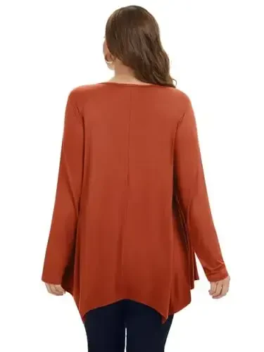 LARACE Womens Long Sleeve Flattering Comfy Tunic Loose Fit Flowy Top - 2