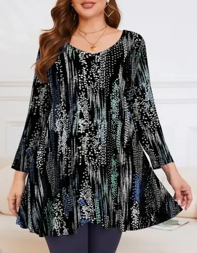 LARACE Tunics 3/4 Sleeve Plus Size Tops for Women V Neck Loose Fit Flowy Clothing for Leggings - LARACE (1)
