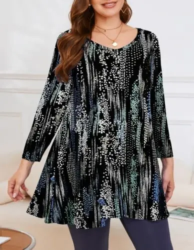 LARACE Tunics 3/4 Sleeve Plus Size Tops for Women V Neck Loose Fit Flowy Clothing for Leggings - 5