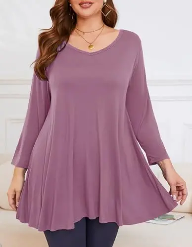 LARACE Tunics 3/4 Sleeve Plus Size Tops for Women V Neck Loose Fit Flowy Clothing for Leggings - LARACE (1)