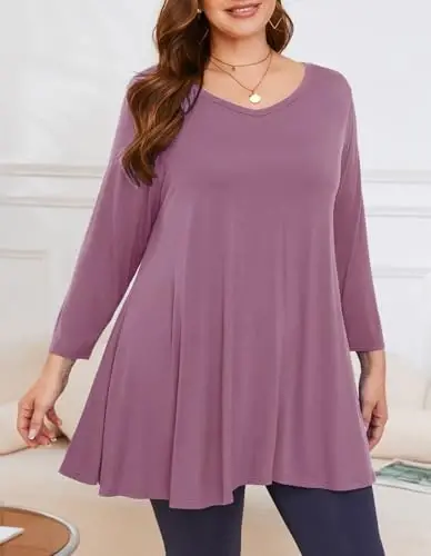 LARACE Tunics 3/4 Sleeve Plus Size Tops for Women V Neck Loose Fit Flowy Clothing for Leggings - 5