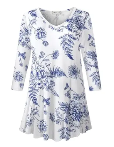 LARACE Tunics 3/4 Sleeve Plus Size Tops for Women V Neck Loose Fit Flowy Clothing for Leggings 