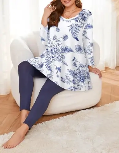 LARACE Tunics 3/4 Sleeve Plus Size Tops for Women V Neck Loose Fit Flowy Clothing for Leggings - 4
