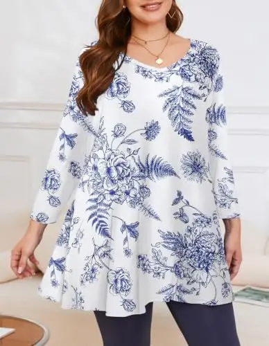 LARACE Tunics 3/4 Sleeve Plus Size Tops for Women V Neck Loose Fit Flowy Clothing for Leggings - 5