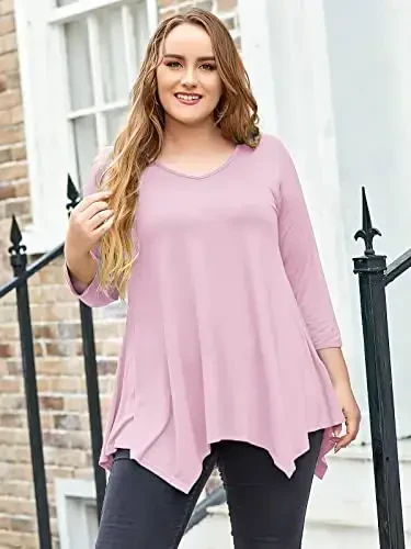 LARACE Plus Size Tops for Women Tunic Asymmetrical Dress Shirts 3/4 Sleeve V Neck Flowy Ladies Clothes for Leggings - 3