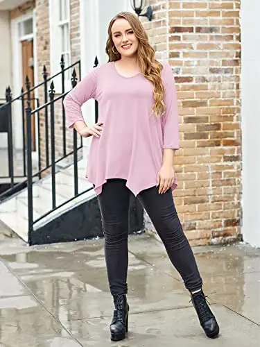 LARACE Plus Size Tops for Women Tunic Asymmetrical Dress Shirts 3/4 Sleeve V Neck Flowy Ladies Clothes for Leggings - 5