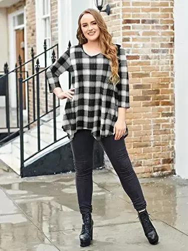LARACE Plus Size Tops for Women Tunic Asymmetrical Dress Shirts 3/4 Sleeve V Neck Flowy Ladies Clothes for Leggings - 5