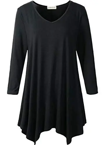LARACE Plus Size Tops for Women Tunic Asymmetrical Dress Shirts 3/4 Sleeve V Neck Flowy Ladies Clothes for Leggings 