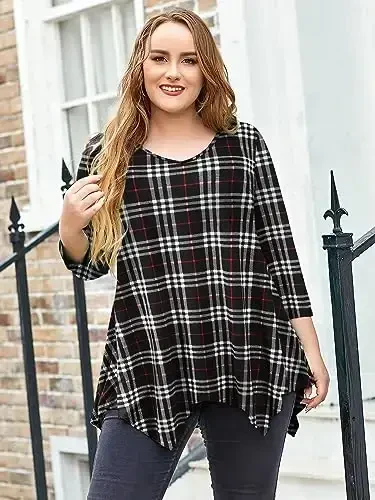 LARACE Plus Size Tops for Women Tunic Asymmetrical Dress Shirts 3/4 Sleeve V Neck Flowy Ladies Clothes for Leggings - 3