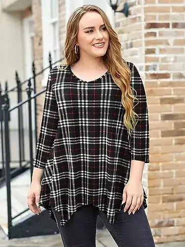 LARACE Plus Size Tops for Women Tunic Asymmetrical Dress Shirts 3/4 Sleeve V Neck Flowy Ladies Clothes for Leggings - 4