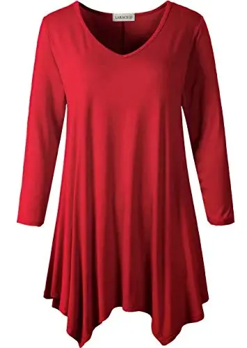 LARACE Plus Size Tops for Women Tunic Asymmetrical Dress Shirts 3/4 Sleeve V Neck Flowy Ladies Clothes for Leggings 