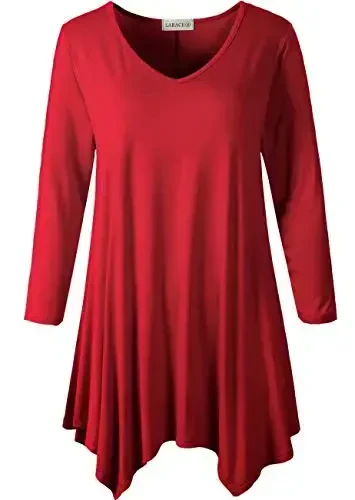 LARACE Plus Size Tops for Women Tunic Asymmetrical Dress Shirts 3/4 Sleeve V Neck Flowy Ladies Clothes for Leggings - MODAZONE