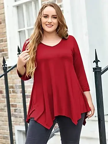 LARACE Plus Size Tops for Women Tunic Asymmetrical Dress Shirts 3/4 Sleeve V Neck Flowy Ladies Clothes for Leggings - 3