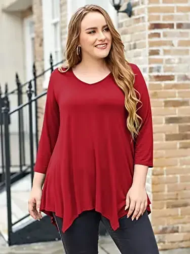 LARACE Plus Size Tops for Women Tunic Asymmetrical Dress Shirts 3/4 Sleeve V Neck Flowy Ladies Clothes for Leggings - 4
