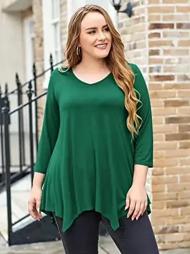 LARACE Plus Size Tops for Women Tunic Asymmetrical Dress Shirts 3/4 Sleeve V Neck Flowy Ladies Clothes for Leggings - 4