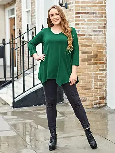LARACE Plus Size Tops for Women Tunic Asymmetrical Dress Shirts 3/4 Sleeve V Neck Flowy Ladies Clothes for Leggings - 5