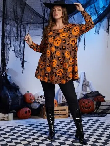 LARACE Plus Size Tunic Tops Long Sleeve Shirts for Women Swing Flowy Loose Fit Clothes for Leggings - 5