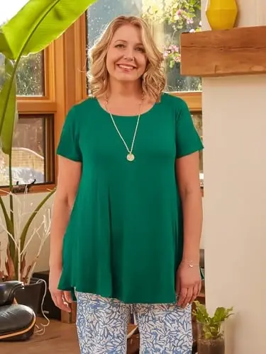 LARACE Plus Size Tops for Women Short Sleeve Shirts Casual Summer Clothes Round Neck Tunics for Leggings - 3