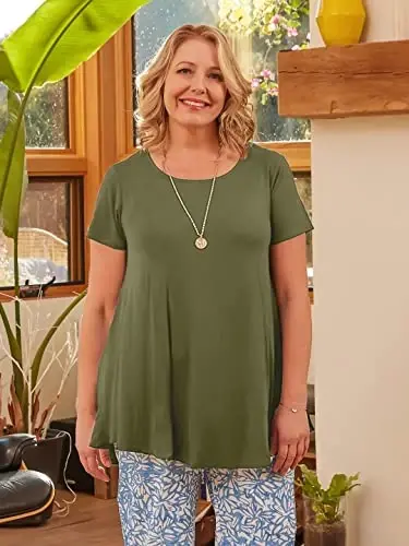 LARACE Plus Size Tops for Women Short Sleeve Shirts Casual Summer Clothes Round Neck Tunics for Leggings - 3