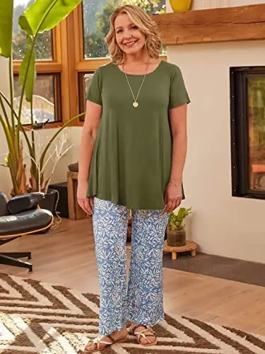 LARACE Plus Size Tops for Women Short Sleeve Shirts Casual Summer Clothes Round Neck Tunics for Leggings - 4