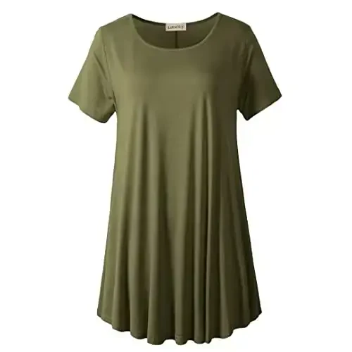 LARACE Plus Size Tops for Women Short Sleeve Shirts Casual Summer Clothes Round Neck Tunics for Leggings - MODAZONE