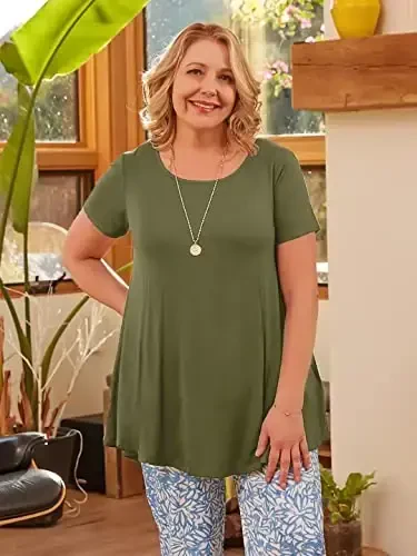 LARACE Plus Size Tops for Women Short Sleeve Shirts Casual Summer Clothes Round Neck Tunics for Leggings - MODAZONE (1)