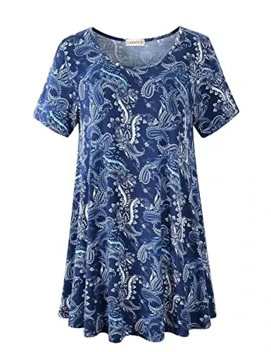 LARACE Plus Size Tops for Women Short Sleeve Shirts Casual Summer Clothes Round Neck Tunics for Leggings - 1