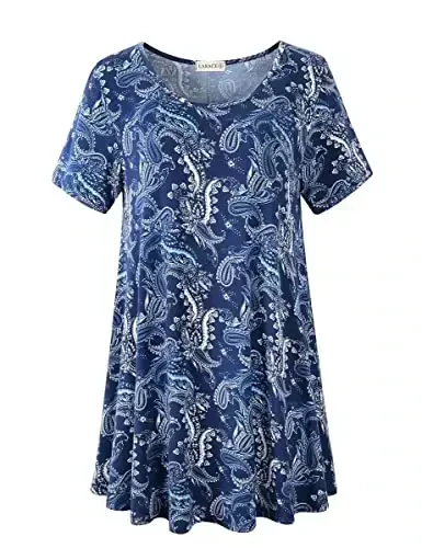 LARACE Plus Size Tops for Women Short Sleeve Shirts Casual Summer Clothes Round Neck Tunics for Leggings - MODAZONE
