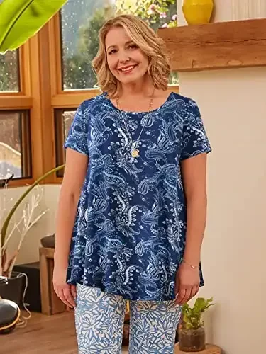 LARACE Plus Size Tops for Women Short Sleeve Shirts Casual Summer Clothes Round Neck Tunics for Leggings - 3