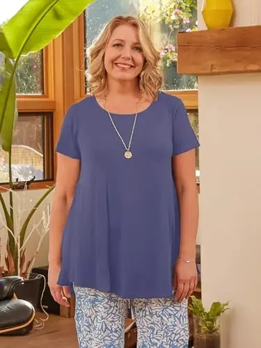 LARACE Plus Size Tops for Women Short Sleeve Shirts Casual Summer Clothes Round Neck Tunics for Leggings - 3