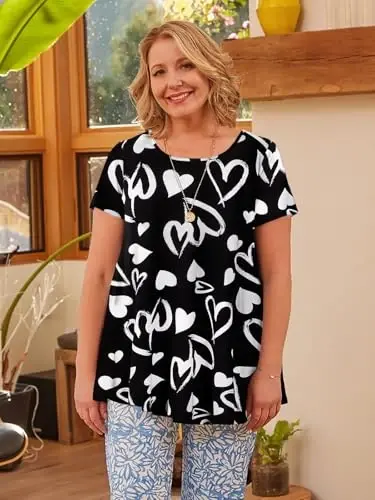 LARACE Plus Size Tops for Women Short Sleeve Shirts Casual Summer Clothes Round Neck Tunics for Leggings - 3