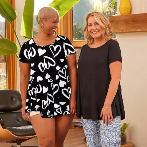 LARACE Plus Size Tops for Women Short Sleeve Shirts Casual Summer Clothes Round Neck Tunics for Leggings - 4