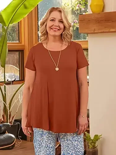 LARACE Plus Size Tops for Women Short Sleeve Shirts Casual Summer Clothes Round Neck Tunics for Leggings - 3