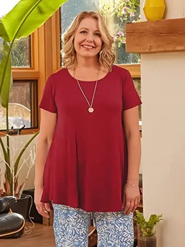 LARACE Plus Size Tops for Women Short Sleeve Shirts Casual Summer Clothes Round Neck Tunics for Leggings - 3