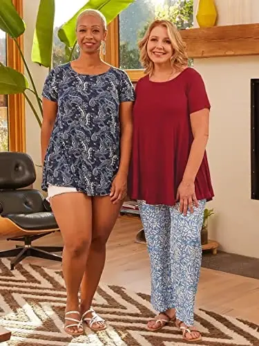 LARACE Plus Size Tops for Women Short Sleeve Shirts Casual Summer Clothes Round Neck Tunics for Leggings - 6