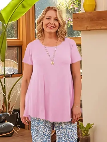 LARACE Plus Size Tops for Women Short Sleeve Shirts Casual Summer Clothes Round Neck Tunics for Leggings - 3