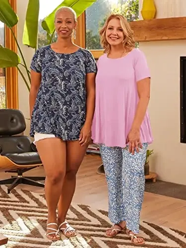 LARACE Plus Size Tops for Women Short Sleeve Shirts Casual Summer Clothes Round Neck Tunics for Leggings - 6